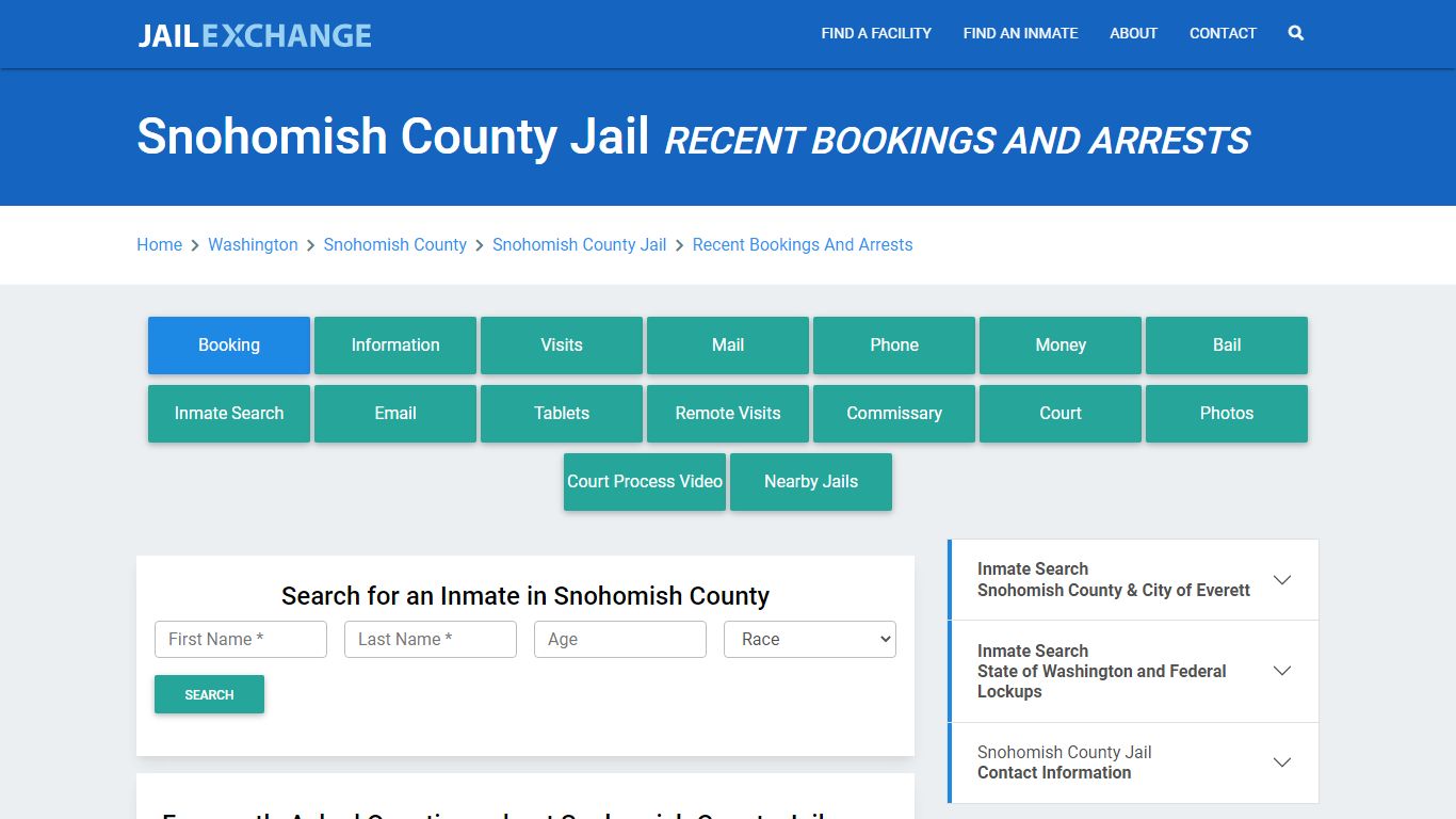 Snohomish County Jail Recent Bookings And Arrests - Jail Exchange