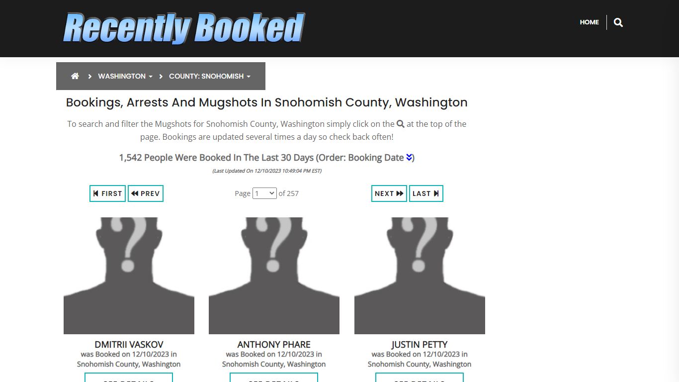 Bookings, Arrests and Mugshots in Snohomish County, Washington